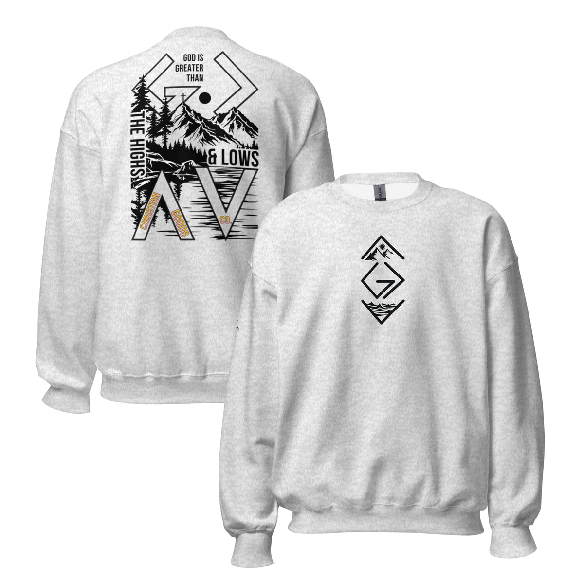 God is Greater Than Sweatshirt - Ash - Front and Back View