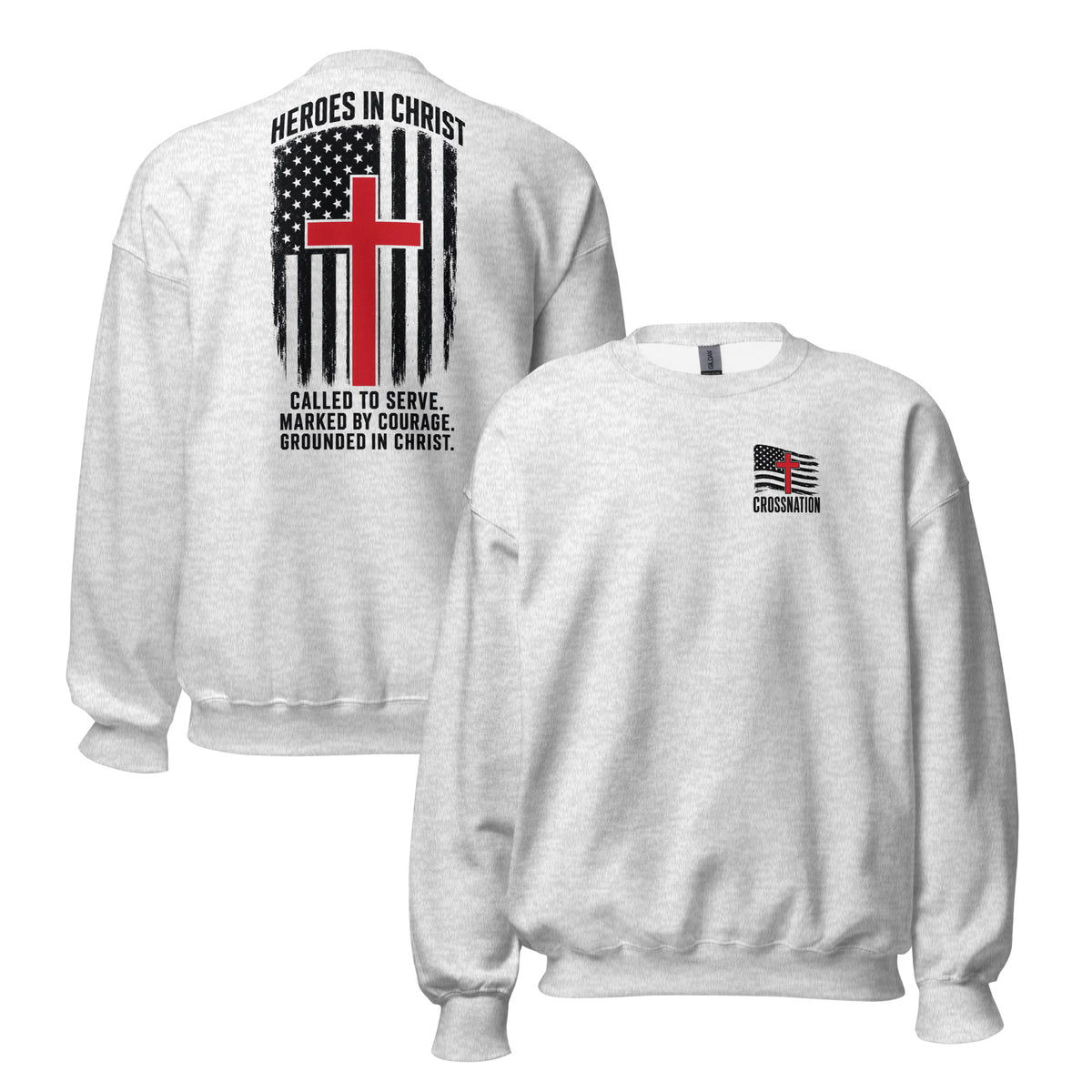 Heroes in Christ Fire & Rescue Sweatshirt - Ash - Front and Back View