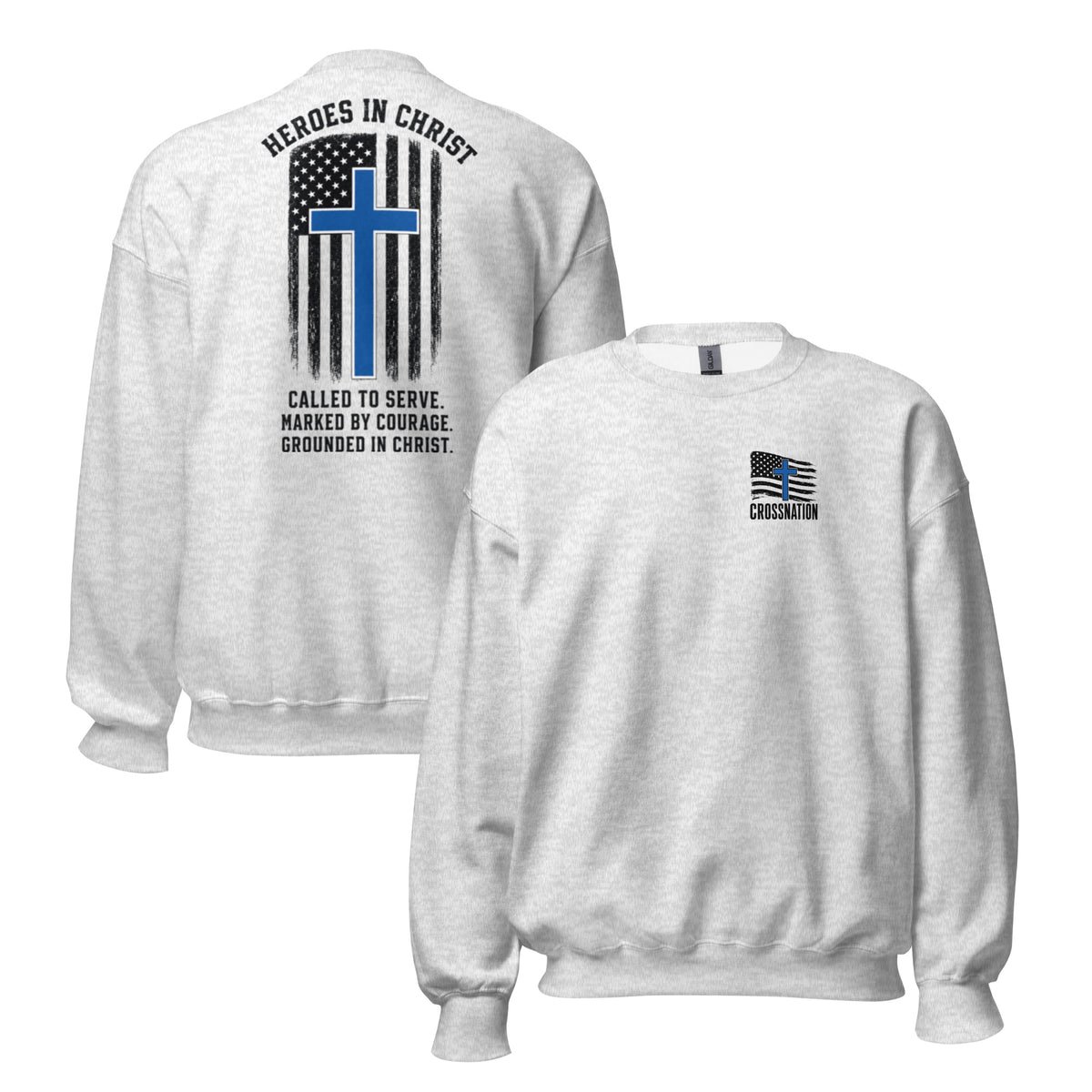 Heroes in Christ Police Sweatshirt - Ash - Front and Back View