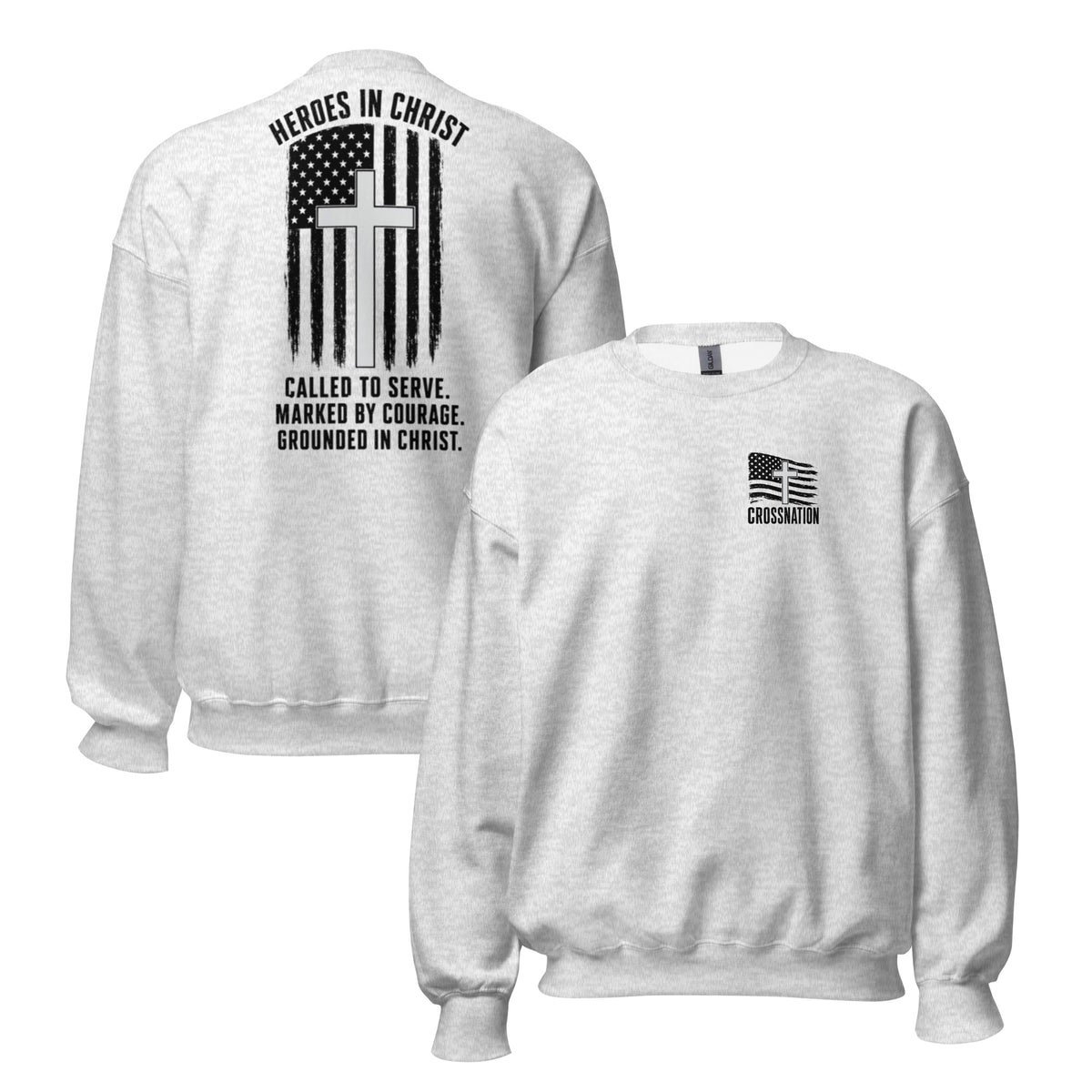 Heroes in Christ Healthcare Sweatshirt - Ash - Front and Back View