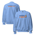 Gildan 18000 heavy blend crewneck sweatshirt, 50/50 blend in Carolina Blue color, featuring a soft interior and double-needle stitching and printed with the Marked & Chosen Logo on the front. On the back Galatians 6:17 and Romans 12:2.