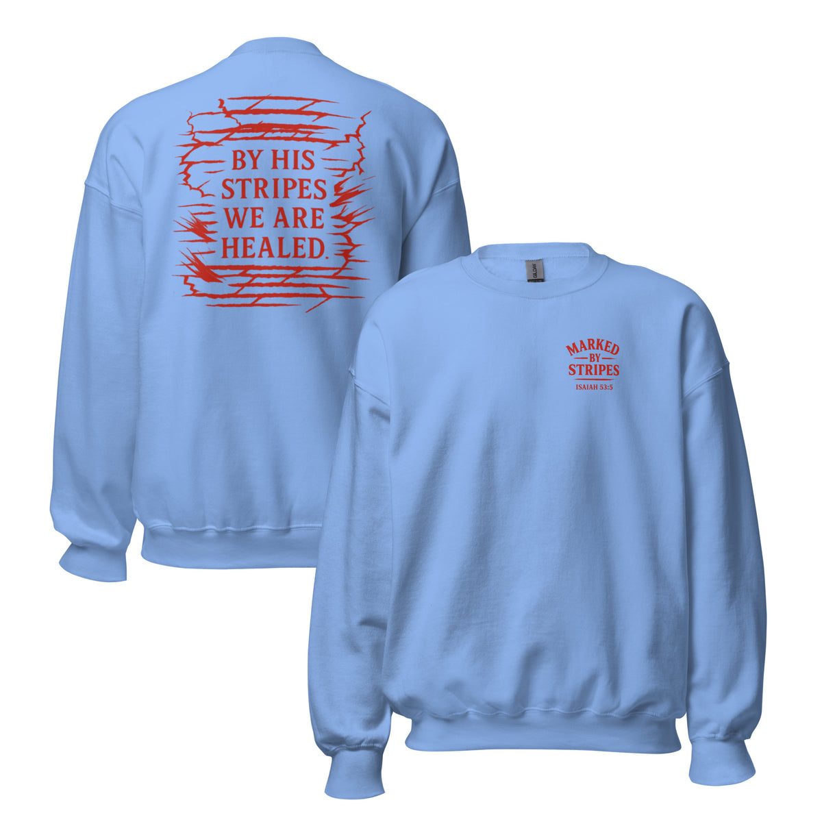 Marked by Stripes Sweatshirt - Carolina Blue - Front and Back View