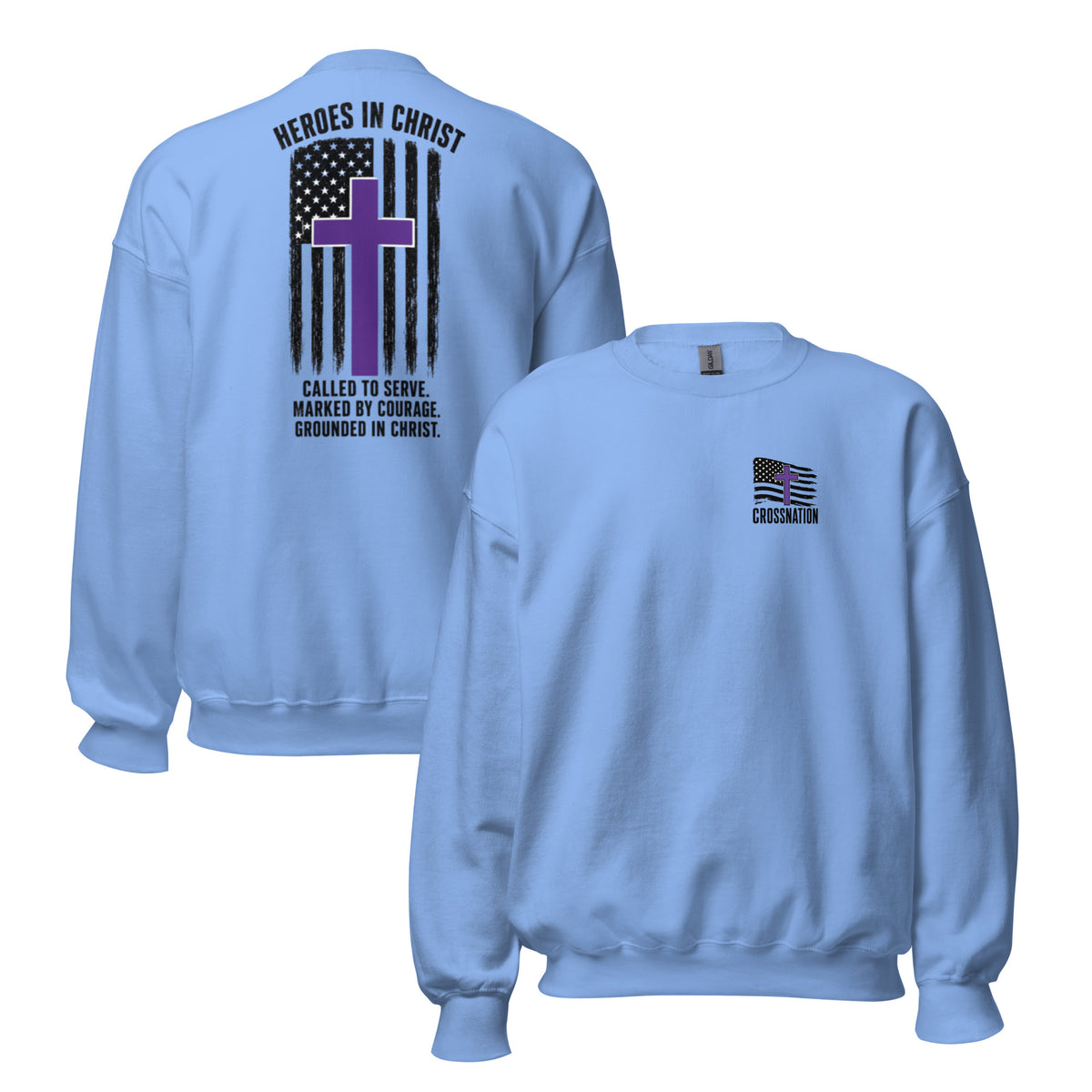 Heroes in Christ Security Sweatshirt - Carolina Blue - Front and Back View
