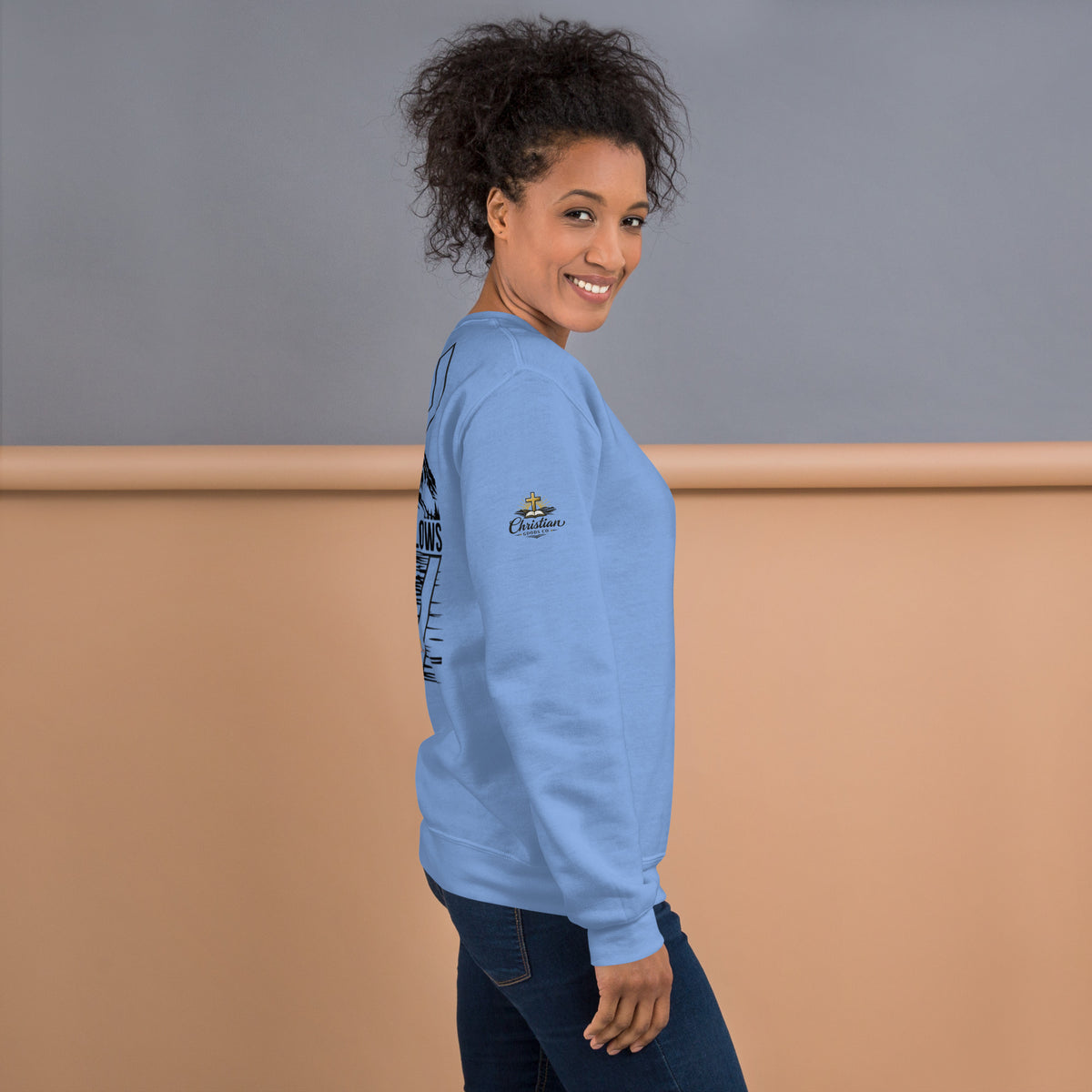 God is Greater Than Sweatshirt - Carolina Blue - Right Side View