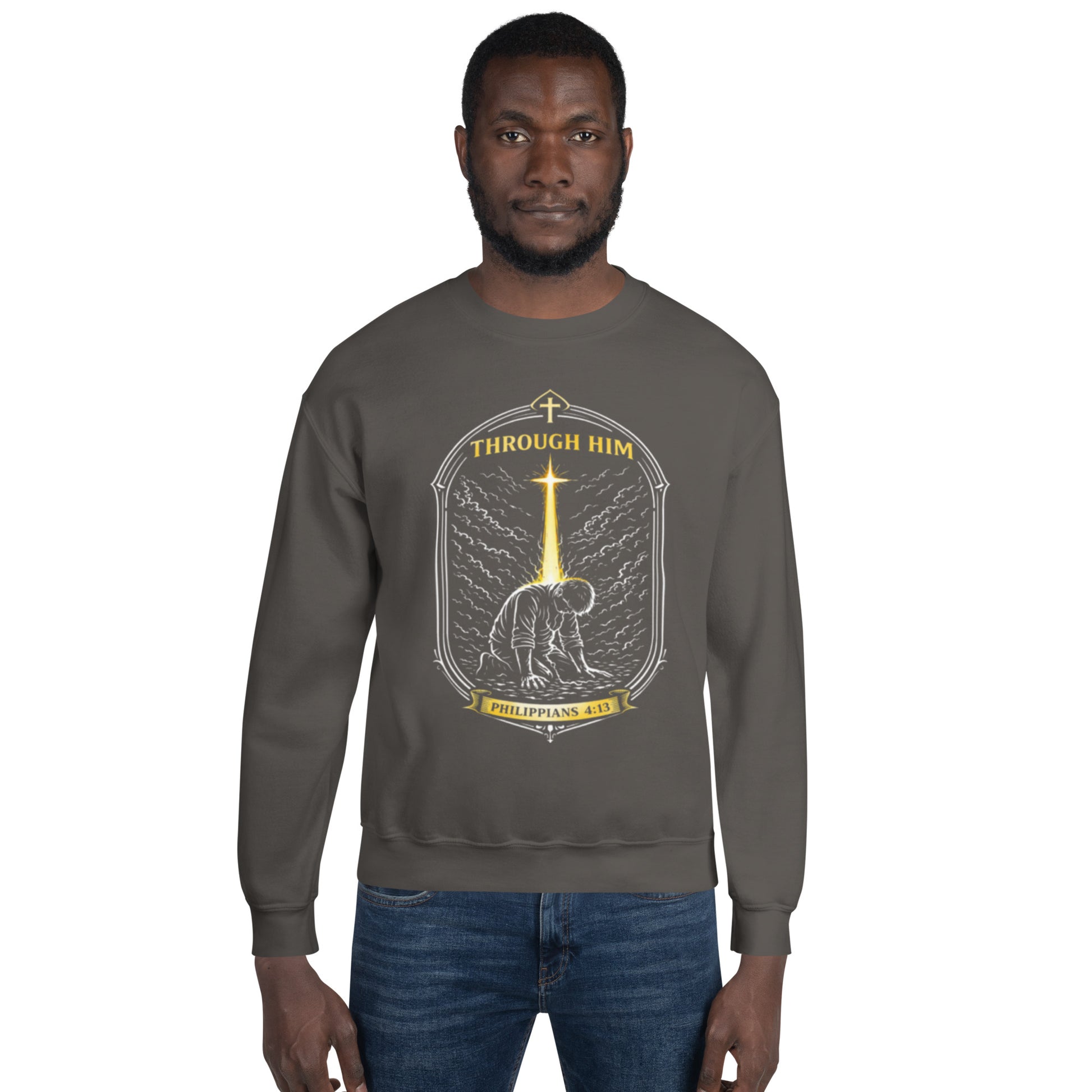 Through Him Men's Sweatshirt - Charcoal - Front View
