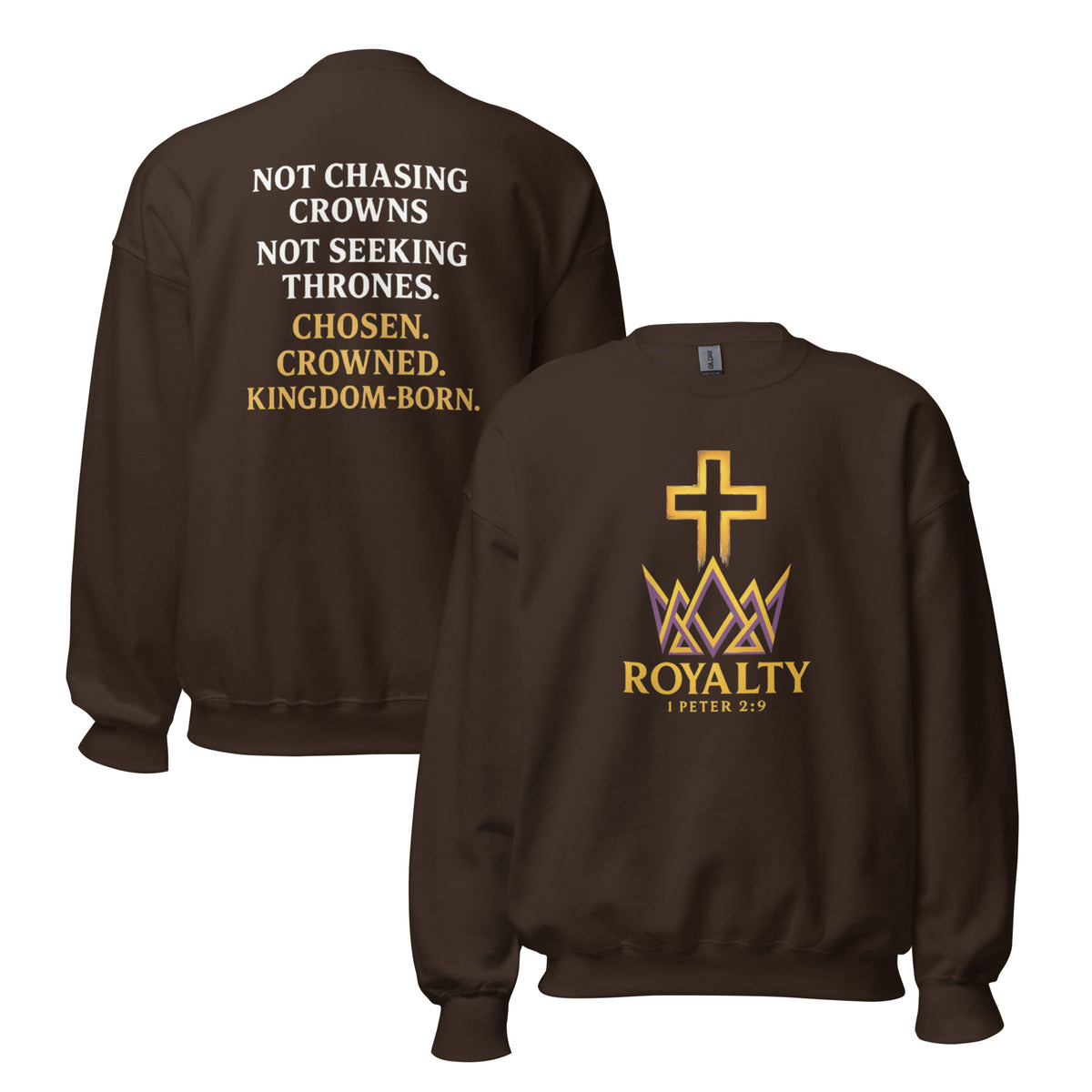 Royalty Sweatshirt - Dark Chocolate - Front and Back View