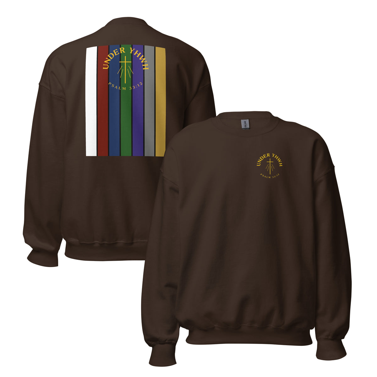 Under YHWH Banner Sweatshirt - Dark Chocolate - Front and Back View