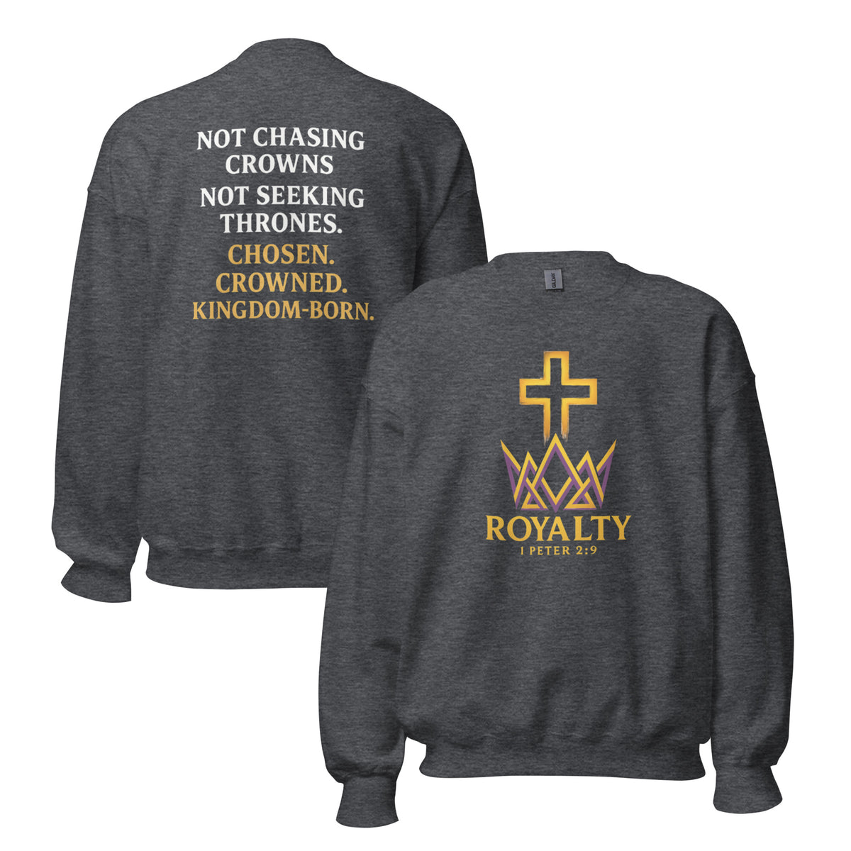 Royalty Sweatshirt - Dark Heather - Front and Back View