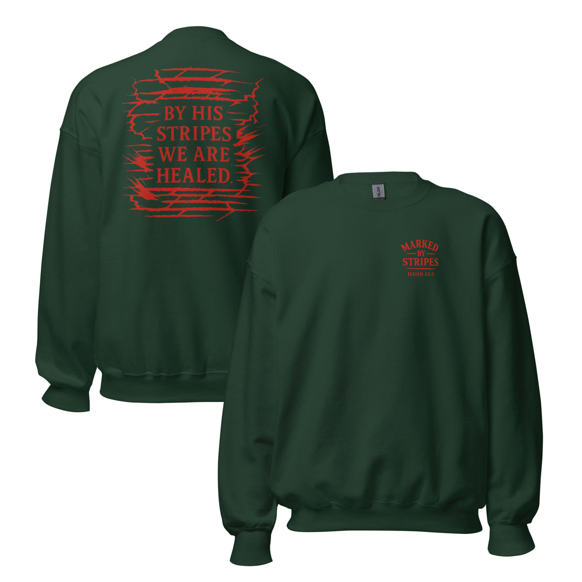Marked by Stripes Sweatshirt - Forest Green - Front and Back View