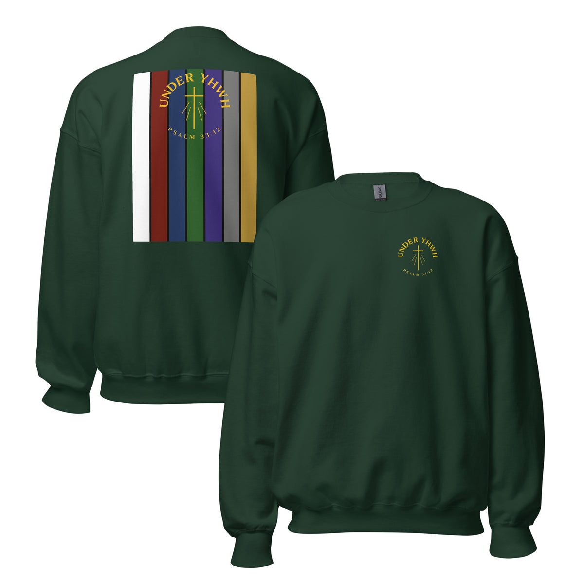 Under YHWH Banner Sweatshirt - Forest Green - Front and Back View