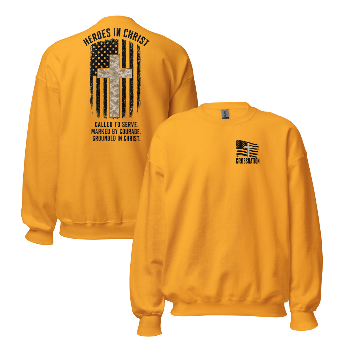 Heroes in Christ Marines Desert Camo Sweatshirt - Gold - Front and Back View