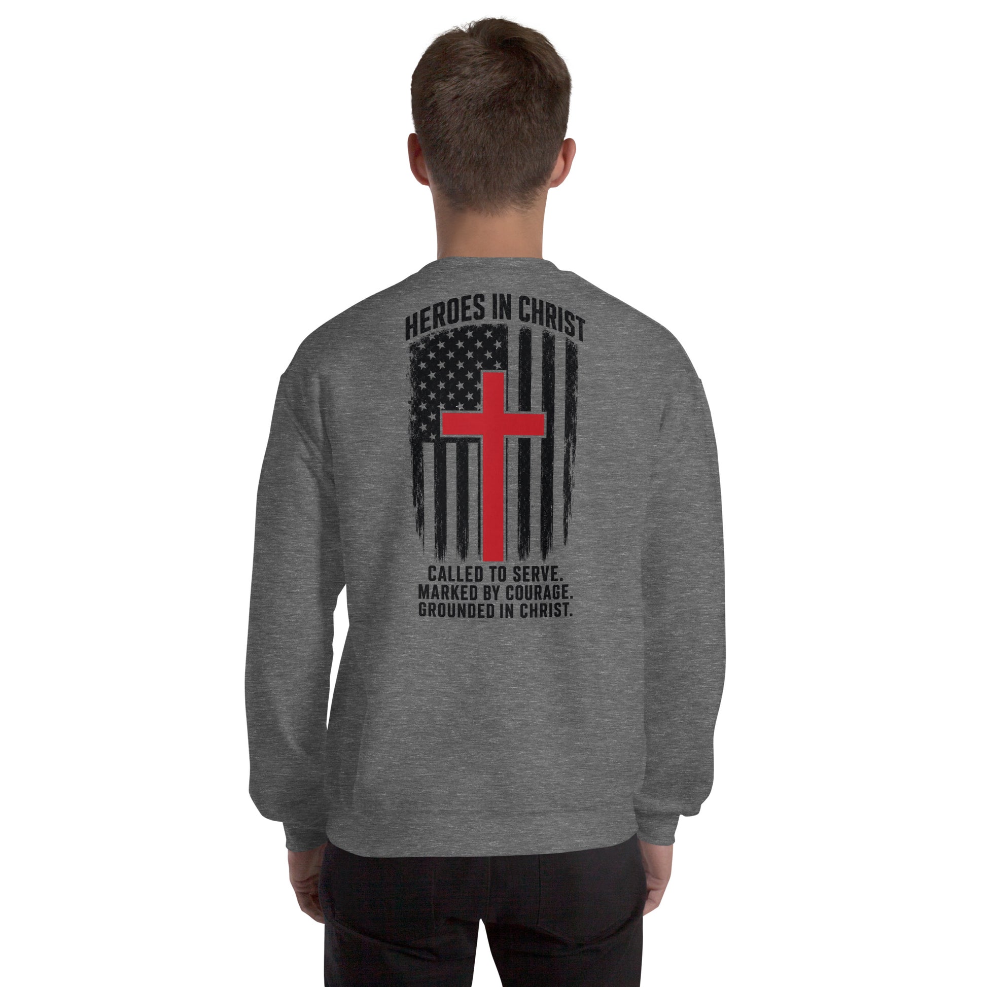 Heroes in Christ Fire & Rescue Sweatshirt - Graphite Heather - Back View