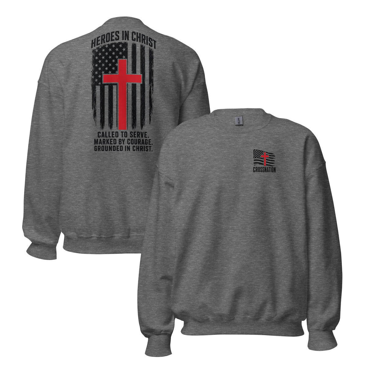 Heroes in Christ Fire & Rescue Sweatshirt - Graphite Heather - Front and Back View