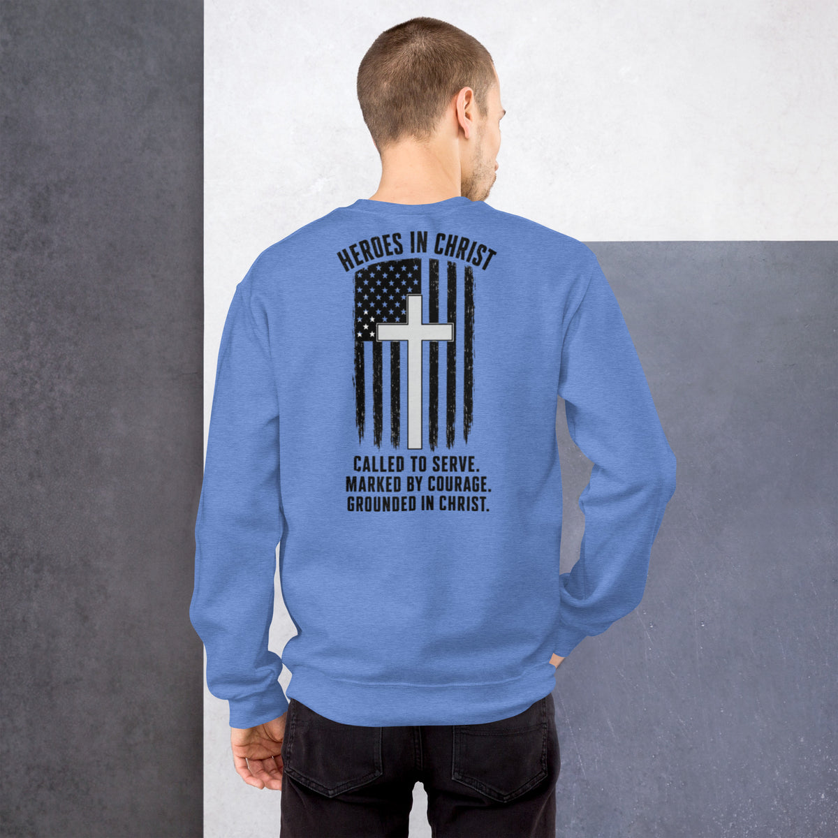 Heroes in Christ Healthcare Sweatshirt - Heather Deep Royal - Back View