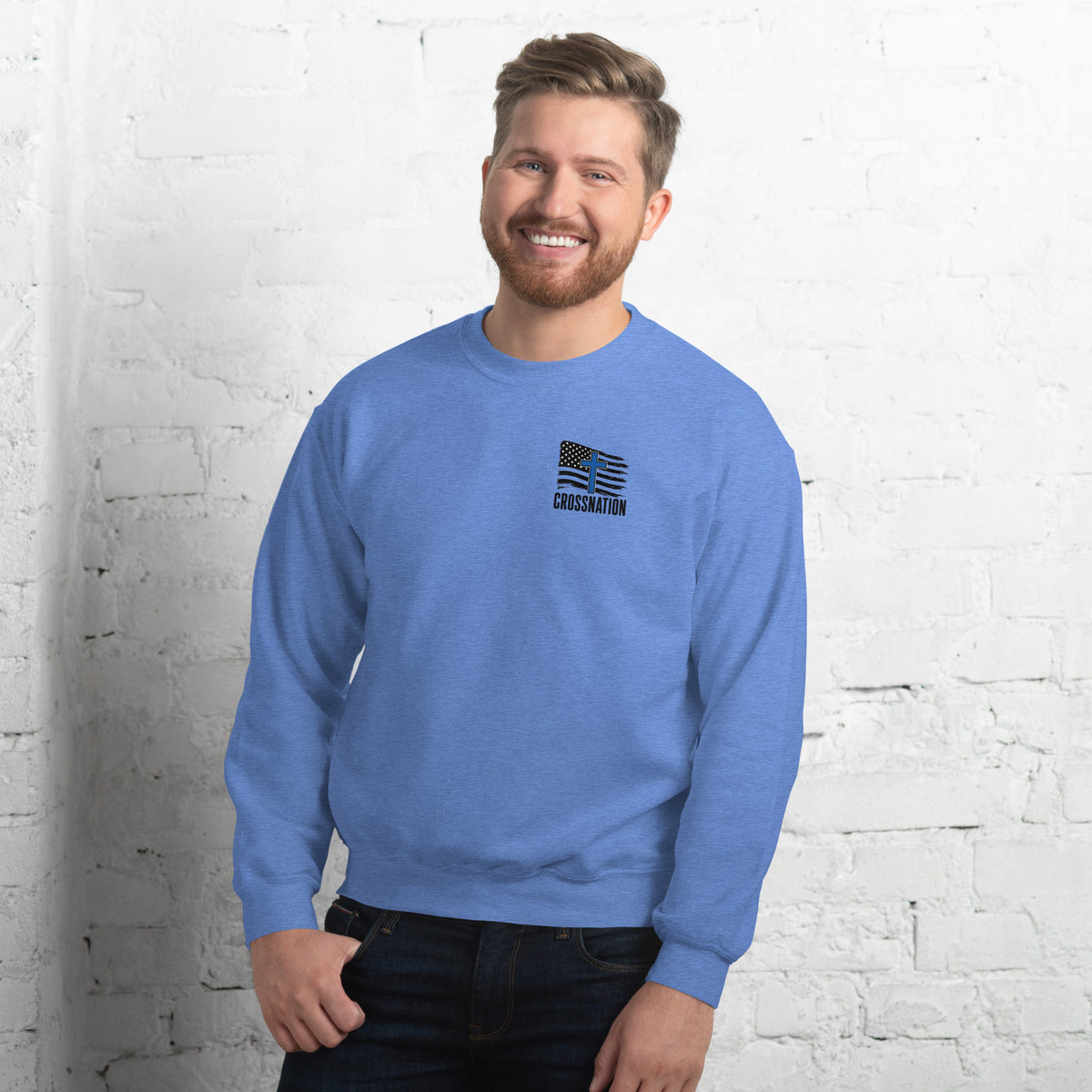 Heroes in Christ Police Sweatshirt - Heather Deep Royal - Front View