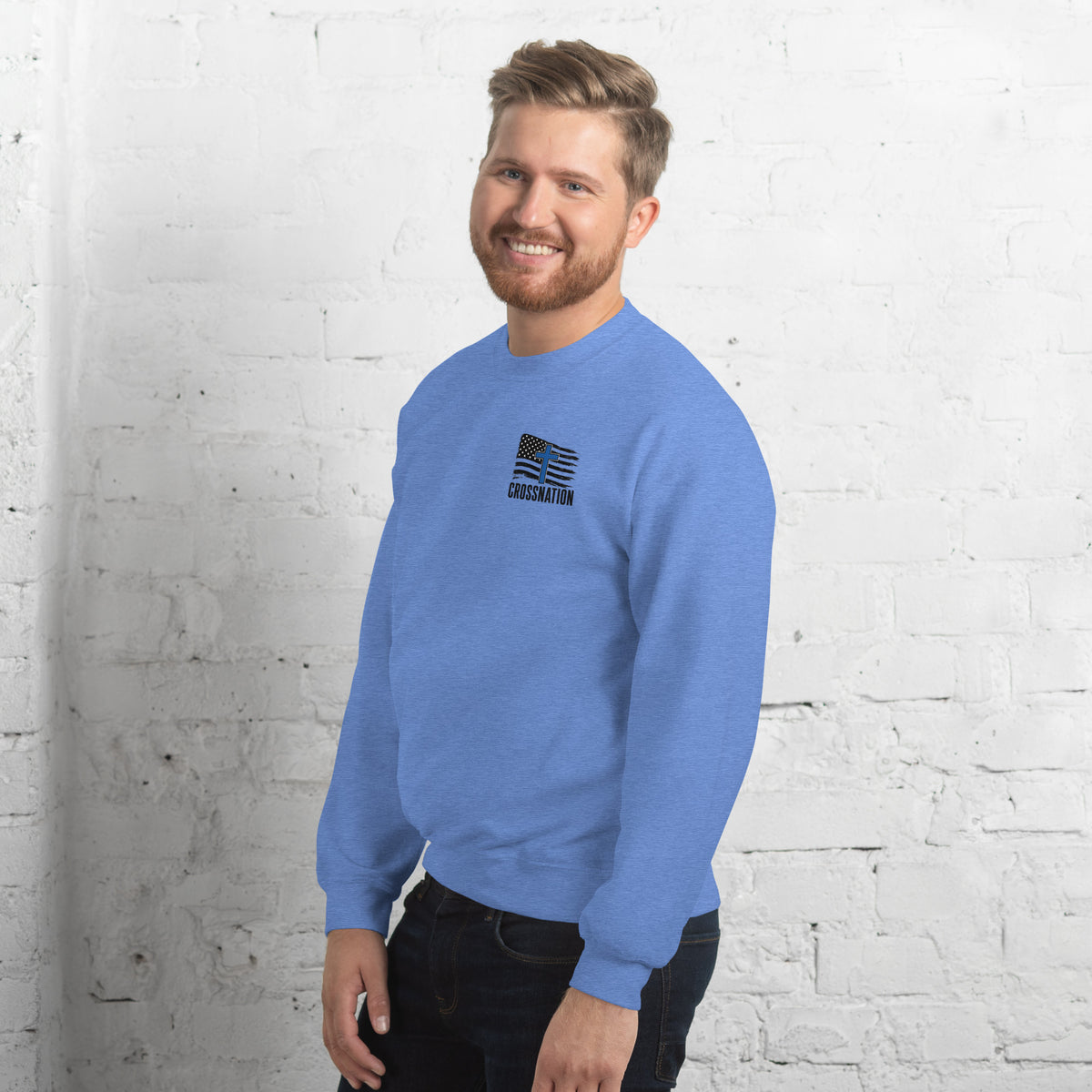 Heroes in Christ Police Sweatshirt - Heather Deep Royal - Left Front View