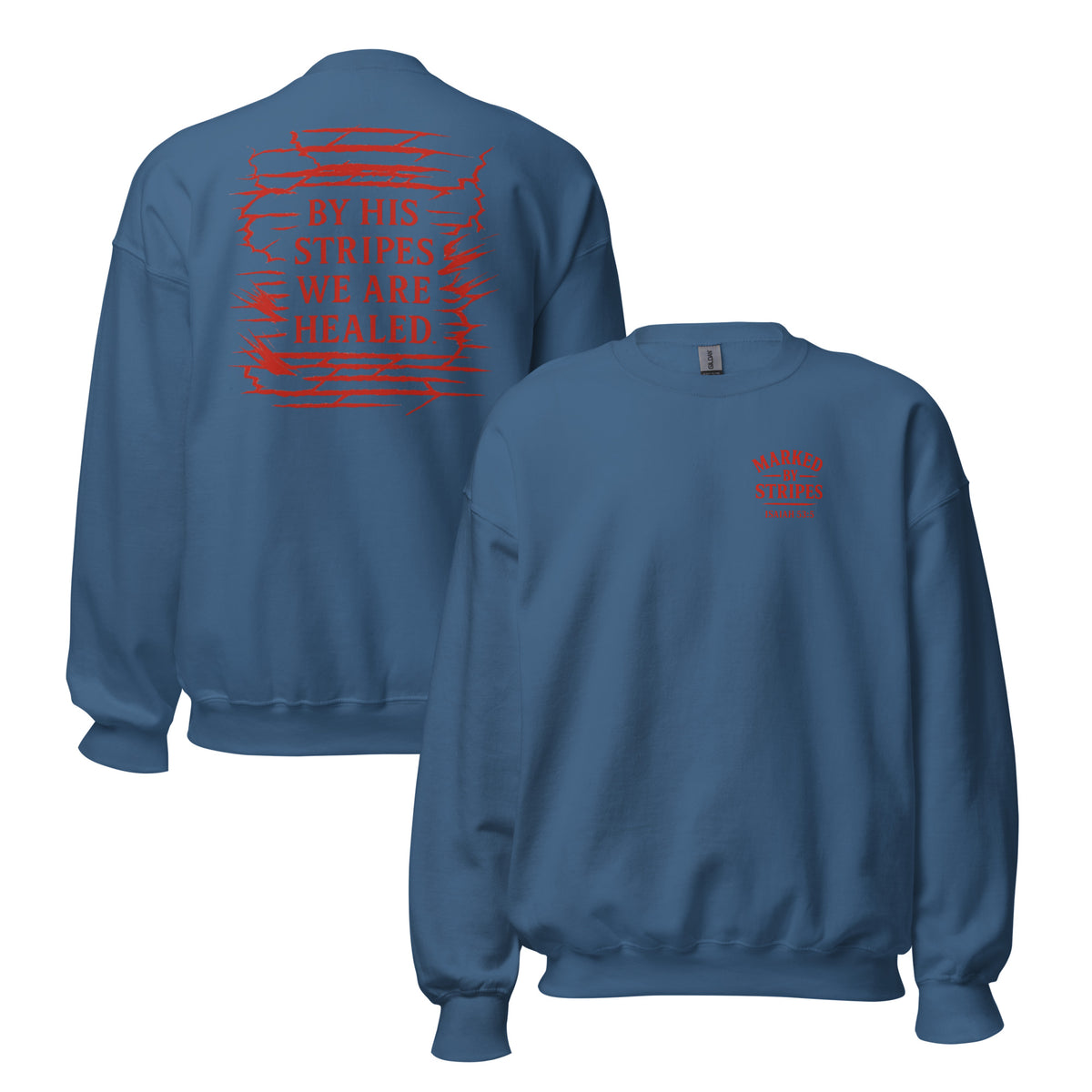 Marked by Stripes Sweatshirt - Indigo Blue - Front and Back View