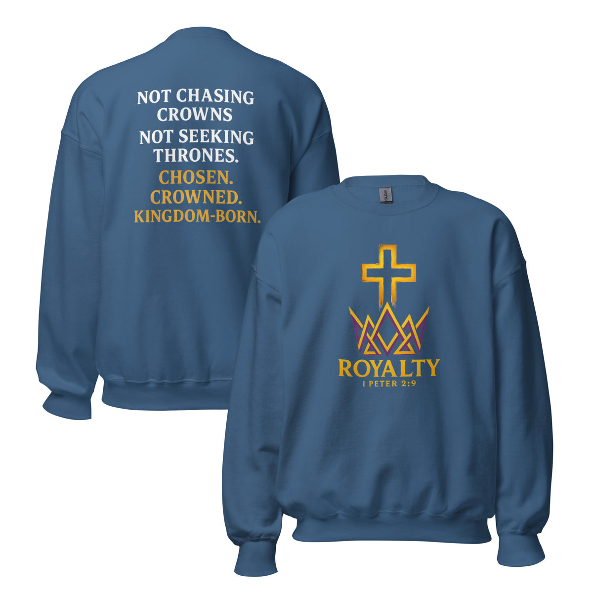 Royalty Sweatshirt - Indigo Blue - Front and Back View