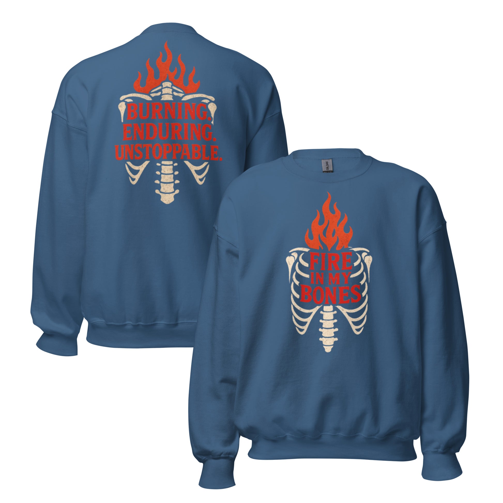 Fire in My Bones Sweatshirt - Indigo Blue - Front and Back View