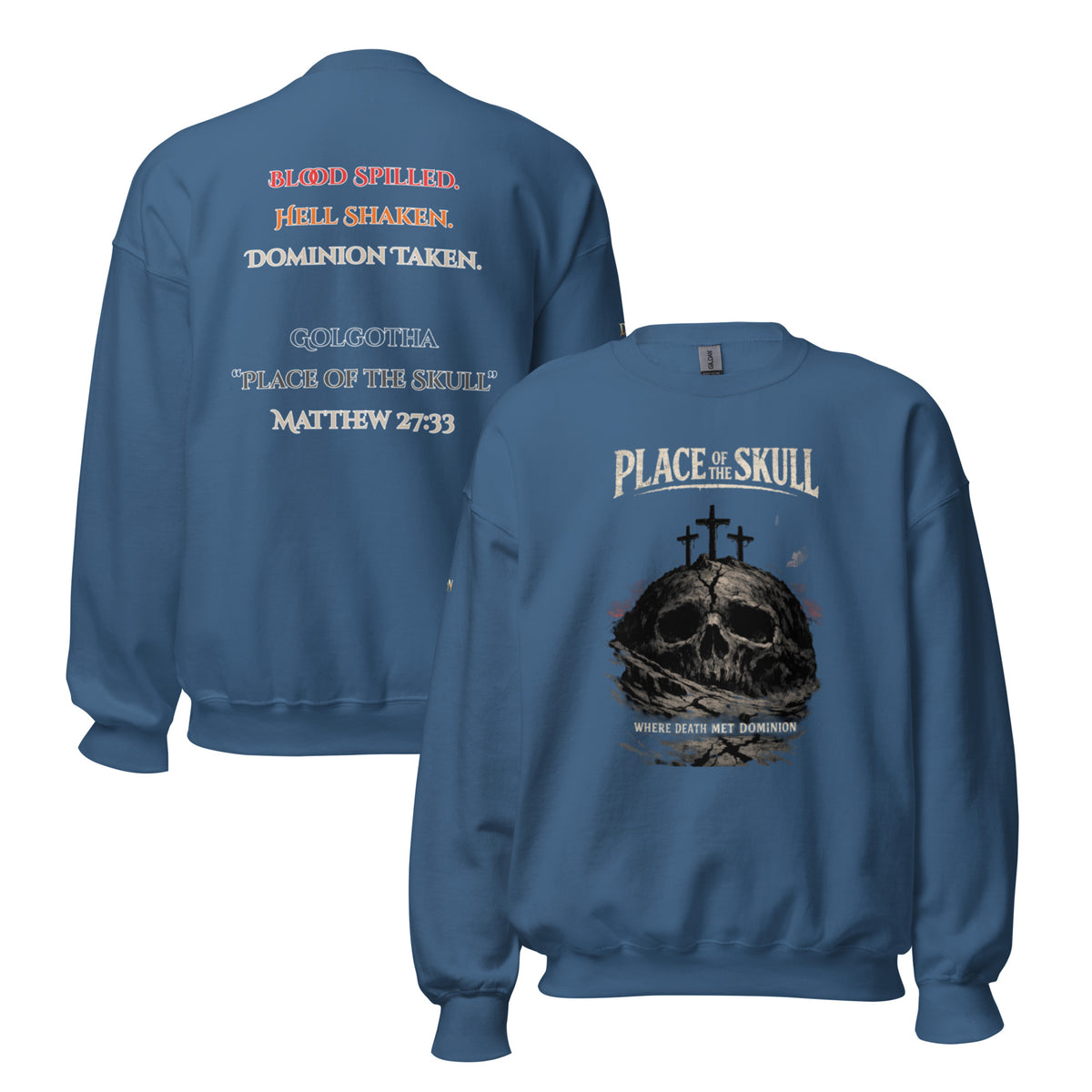 Place of the Skull Sweatshirt - Indigo Blue - Front and Back View