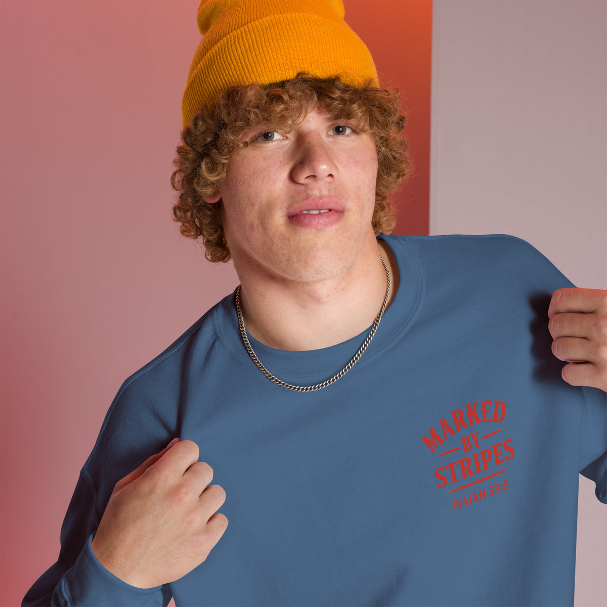 Marked by Stripes Sweatshirt - Indigo Blue - Right Front View