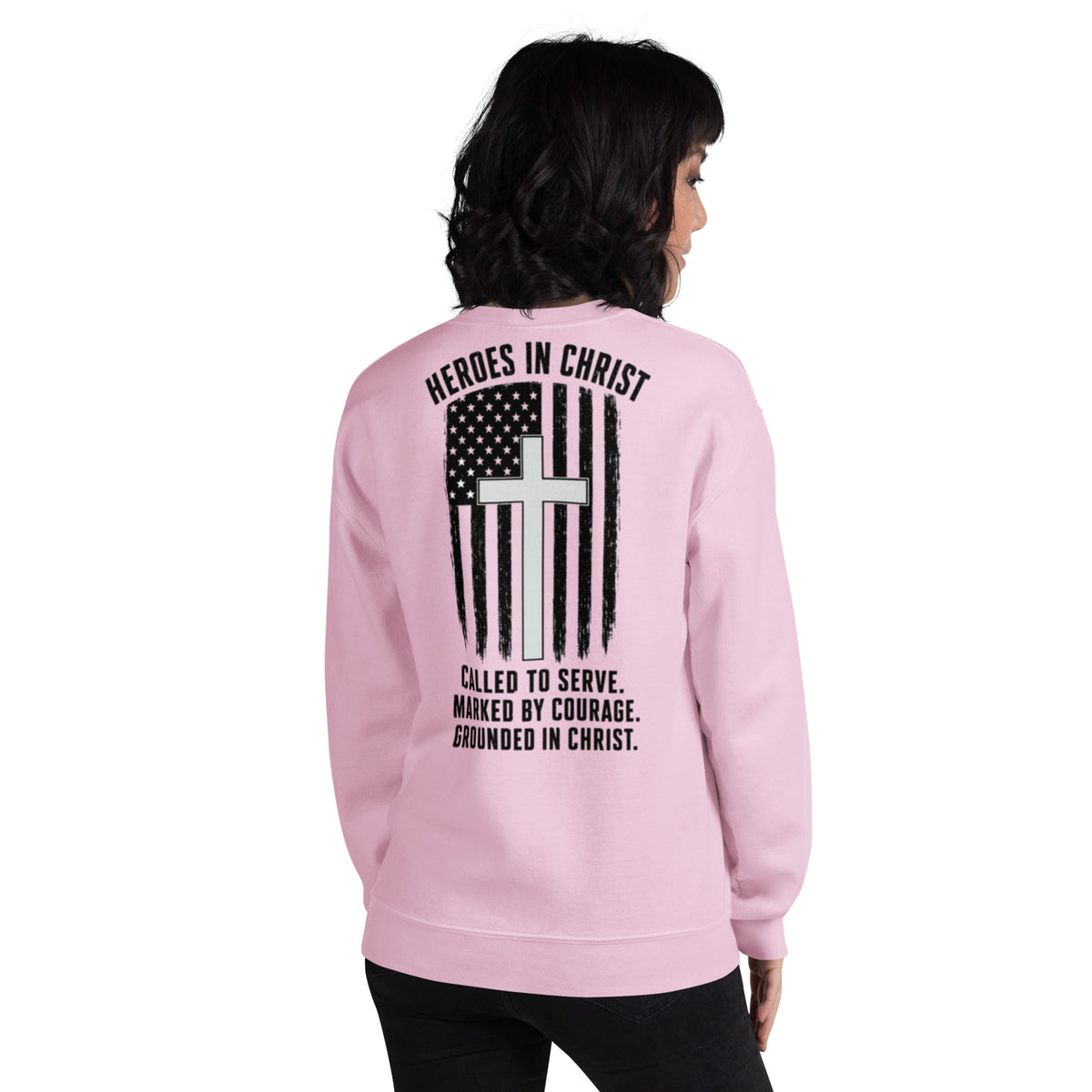 Heroes in Christ Healthcare Sweatshirt - Light Pink - Back View