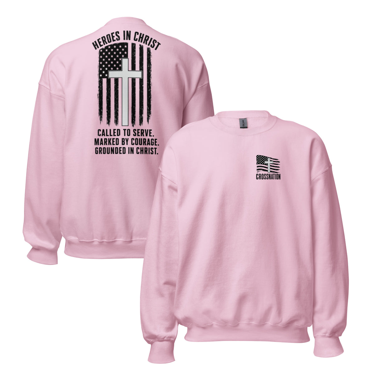 Heroes in Christ Healthcare Sweatshirt - Light Pink - Front and Back View