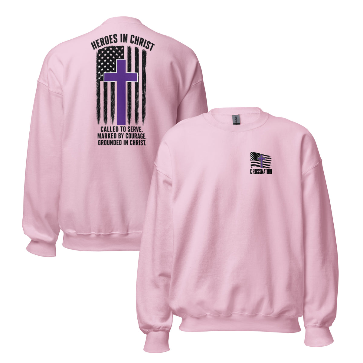Heroes in Christ Security Sweatshirt - Light Pink - Front and Back View