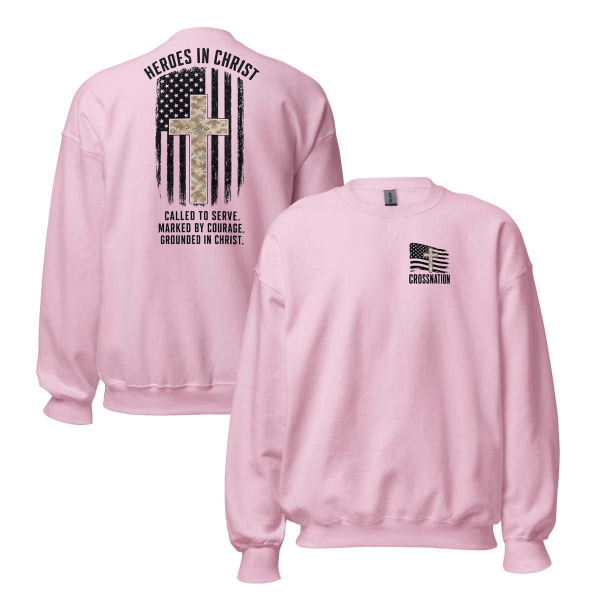 Heroes in Christ Marines Desert Camo Sweatshirt - Light Pink - Front and Back View