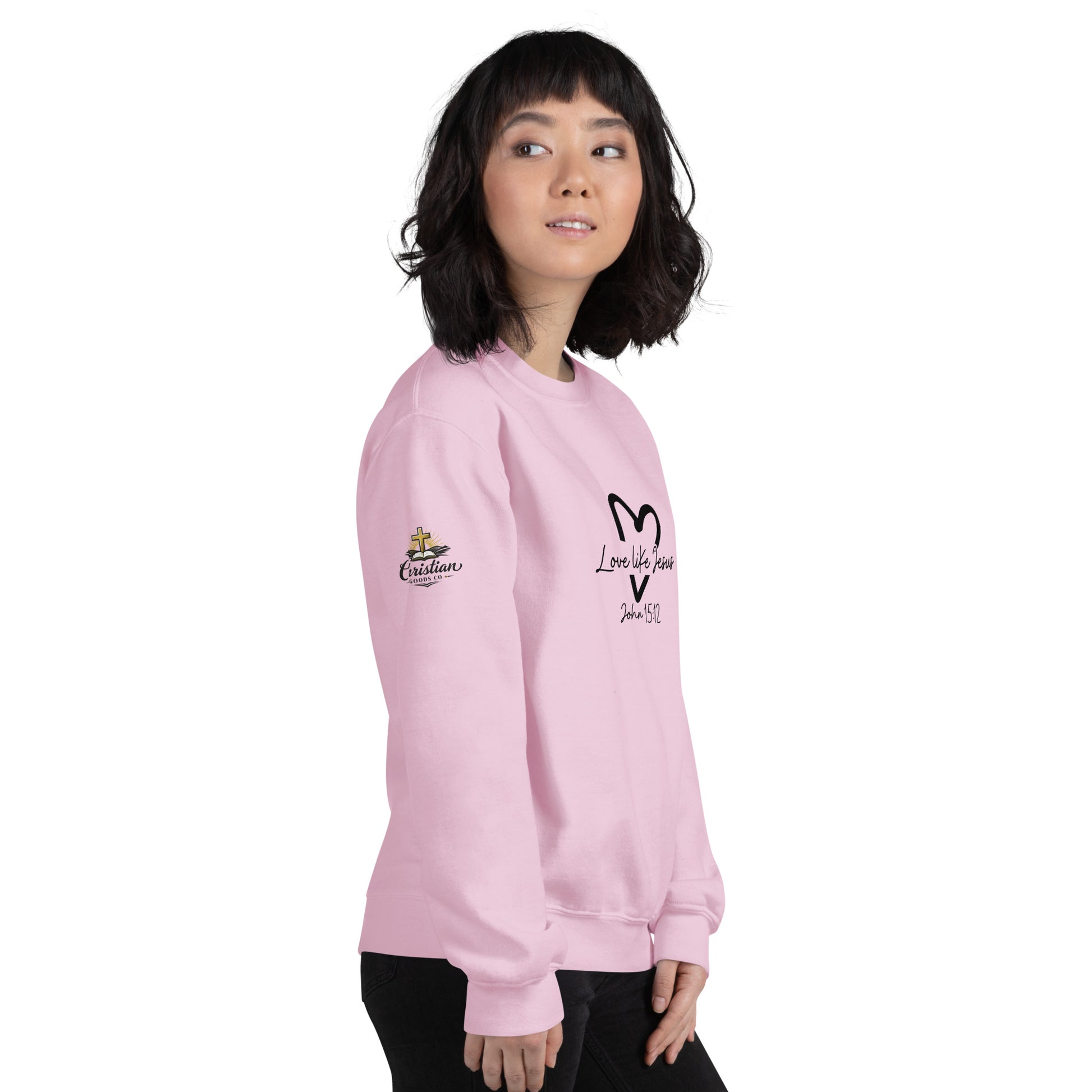 Love Like Jesus Sweatshirt - Light Pink - Right Front View