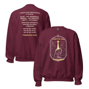 Through Him Women's Sweatshirt - Maroon - Front and Back View