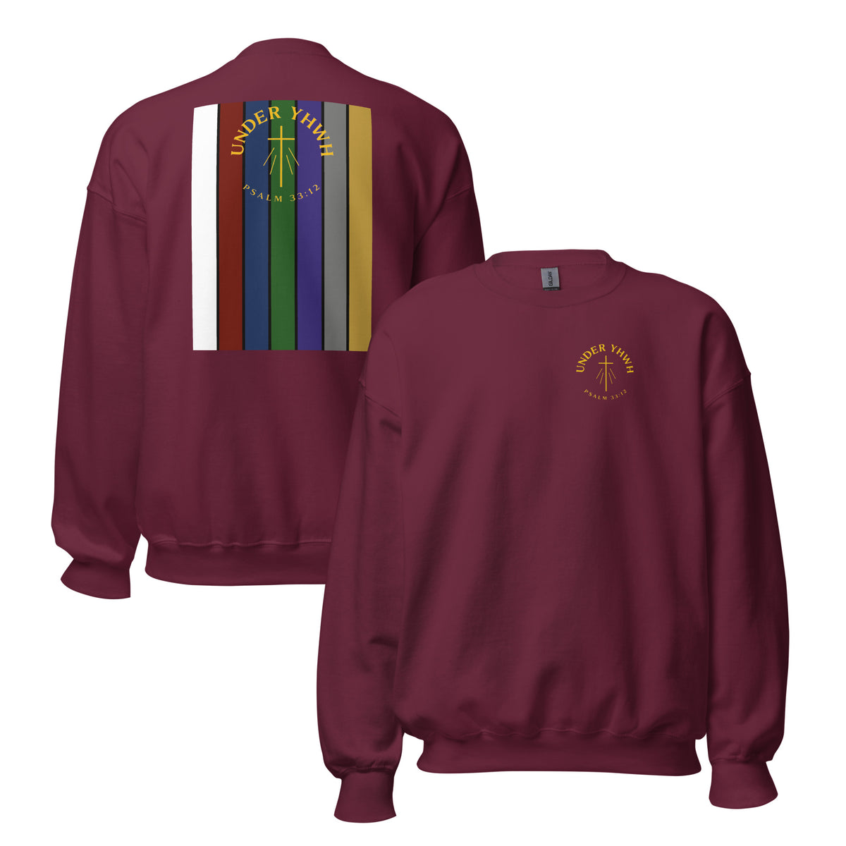 Under YHWH Banner Sweatshirt - Maroon - Front and Back View