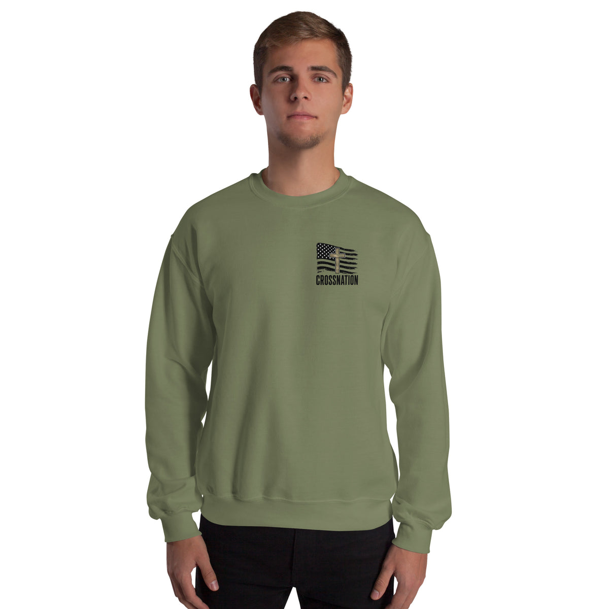 Heroes in Christ Army & Air Force Camo Sweatshirt - Military Green - Front View