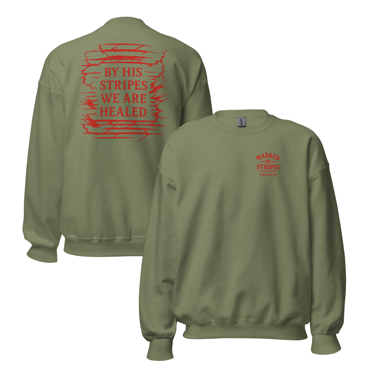 Marked by Stripes Sweatshirt - Military Green - Front and Back View