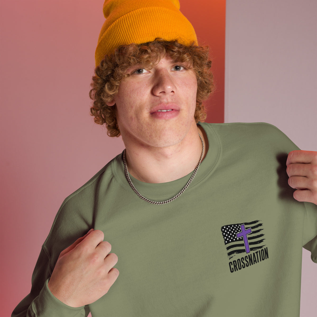 Heroes in Christ Security Sweatshirt - Military Green - Right Front View