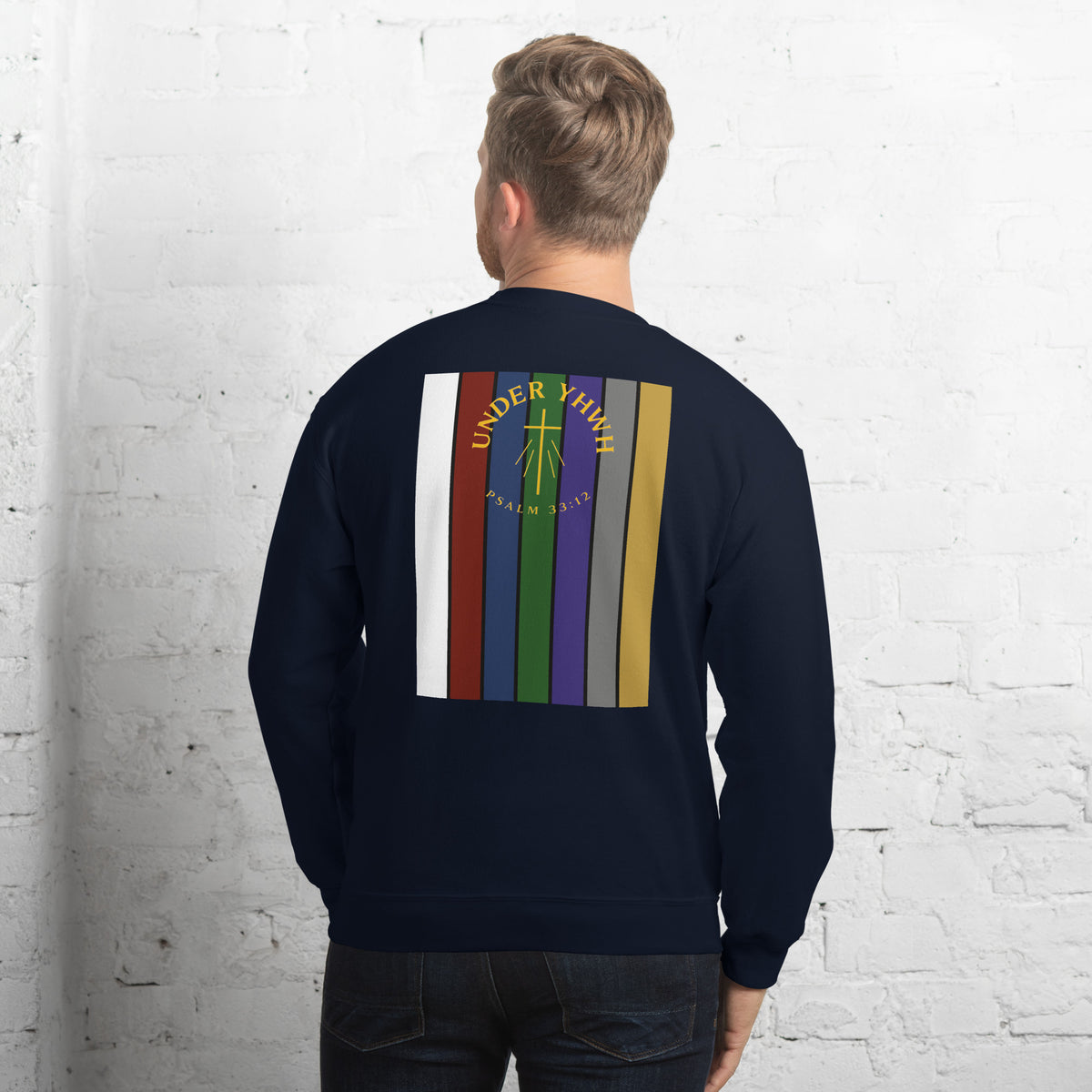 Under YHWH Banner Sweatshirt - Navy - Back View