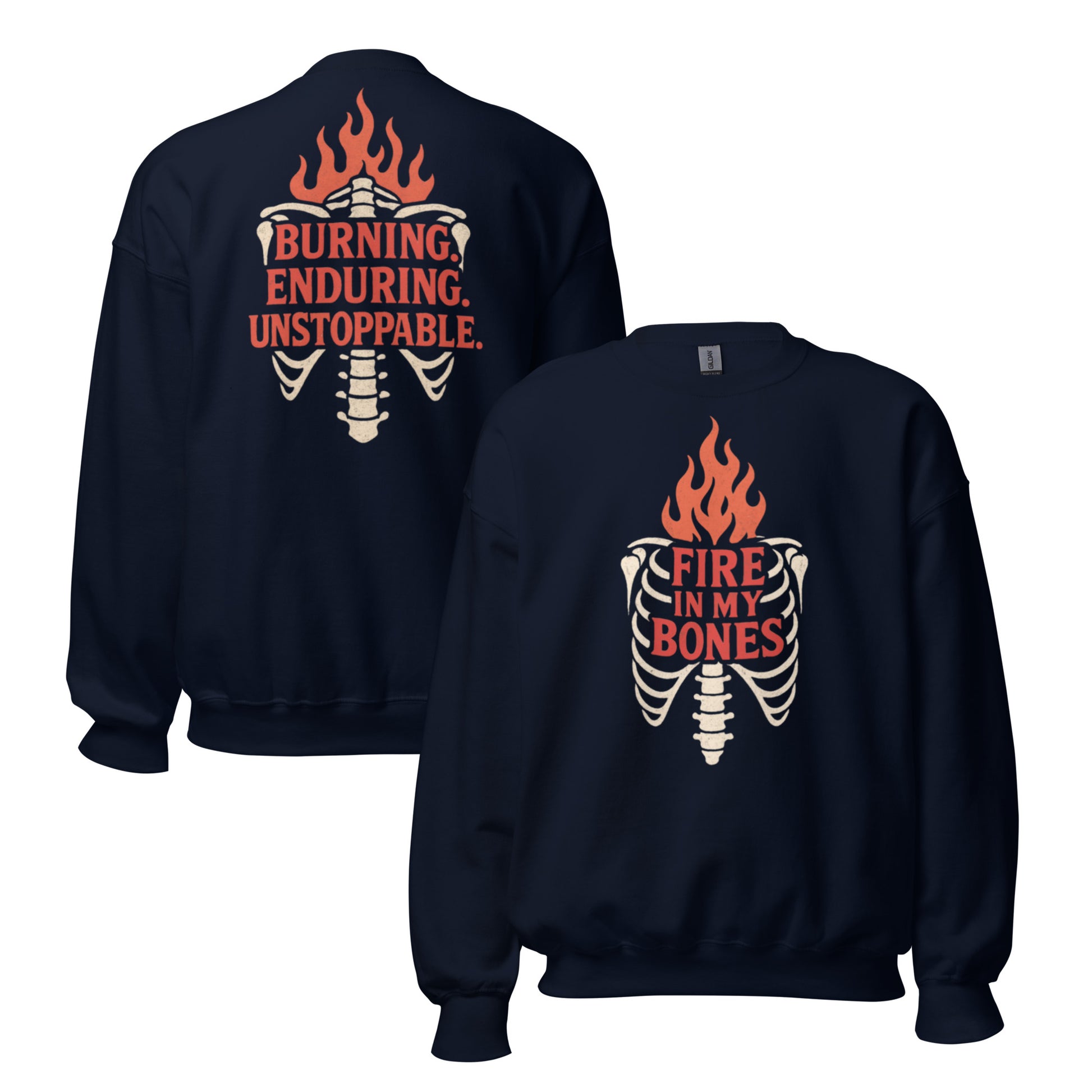 Fire in My Bones Sweatshirt - Navy - Front and Back View