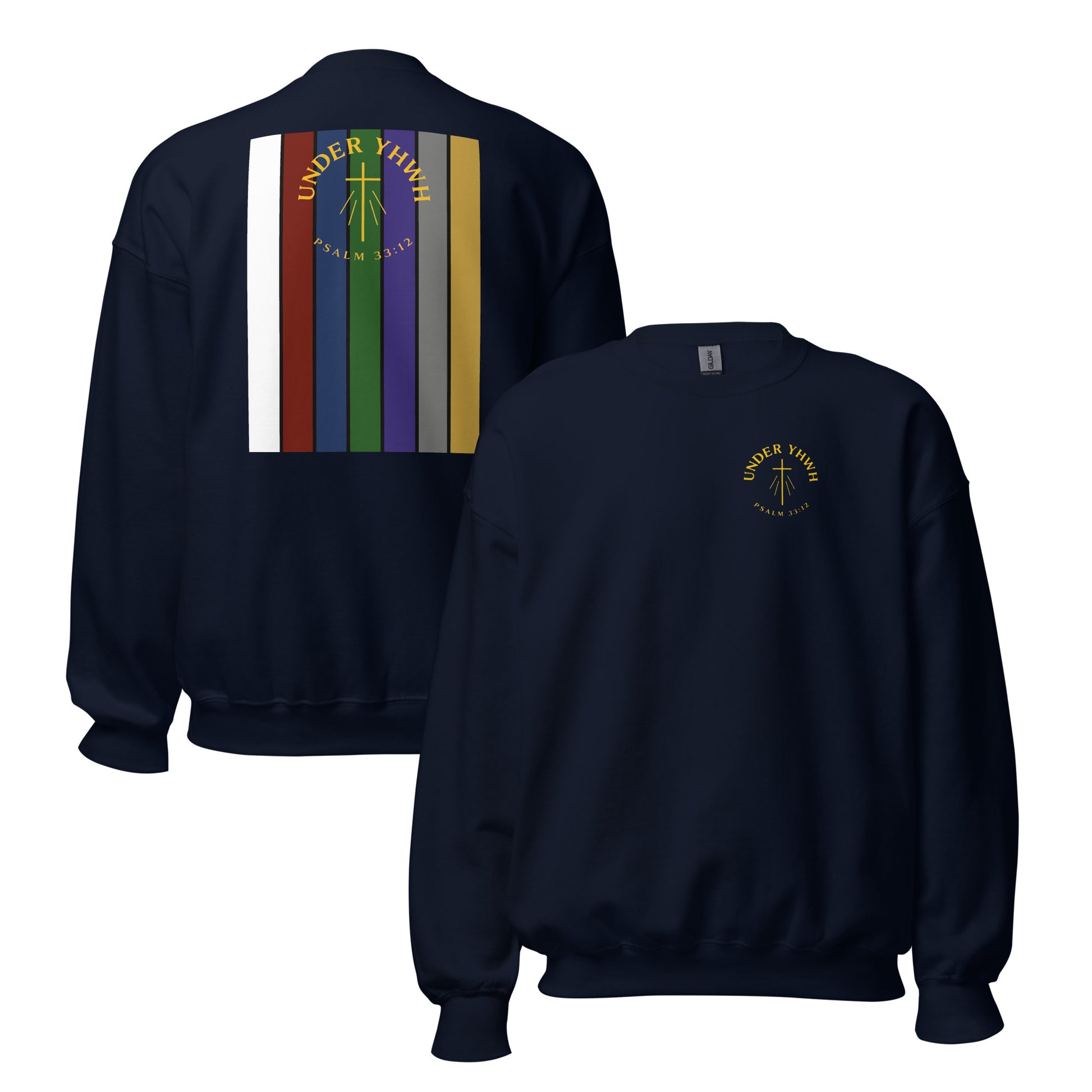 Under YHWH Banner Sweatshirt - Navy - Front and Back View