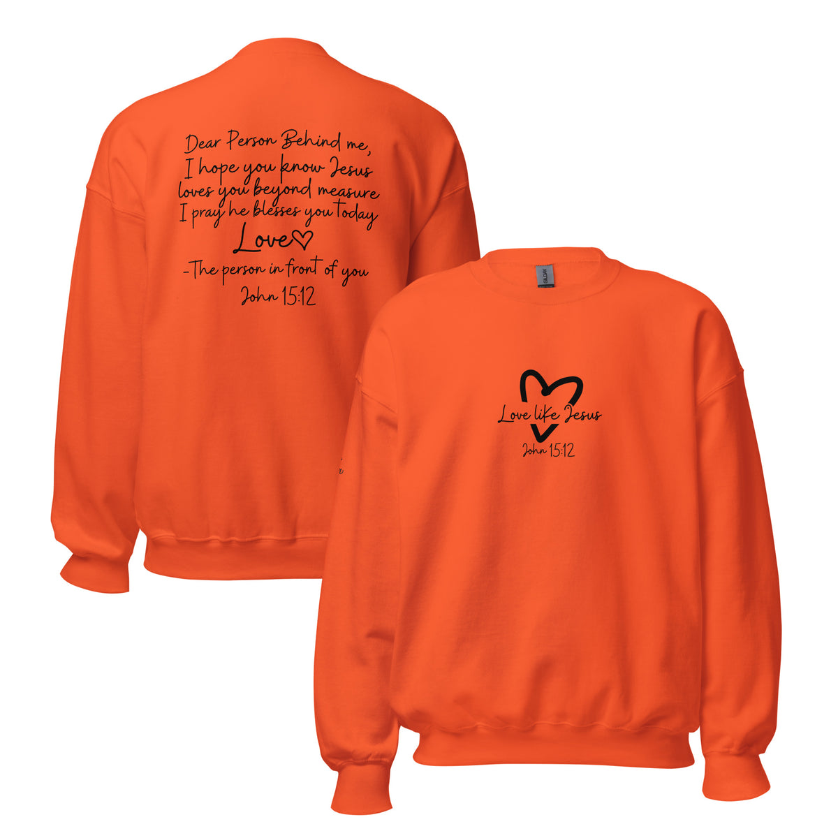 Love Like Jesus Sweatshirt - Orange - Front and Back View