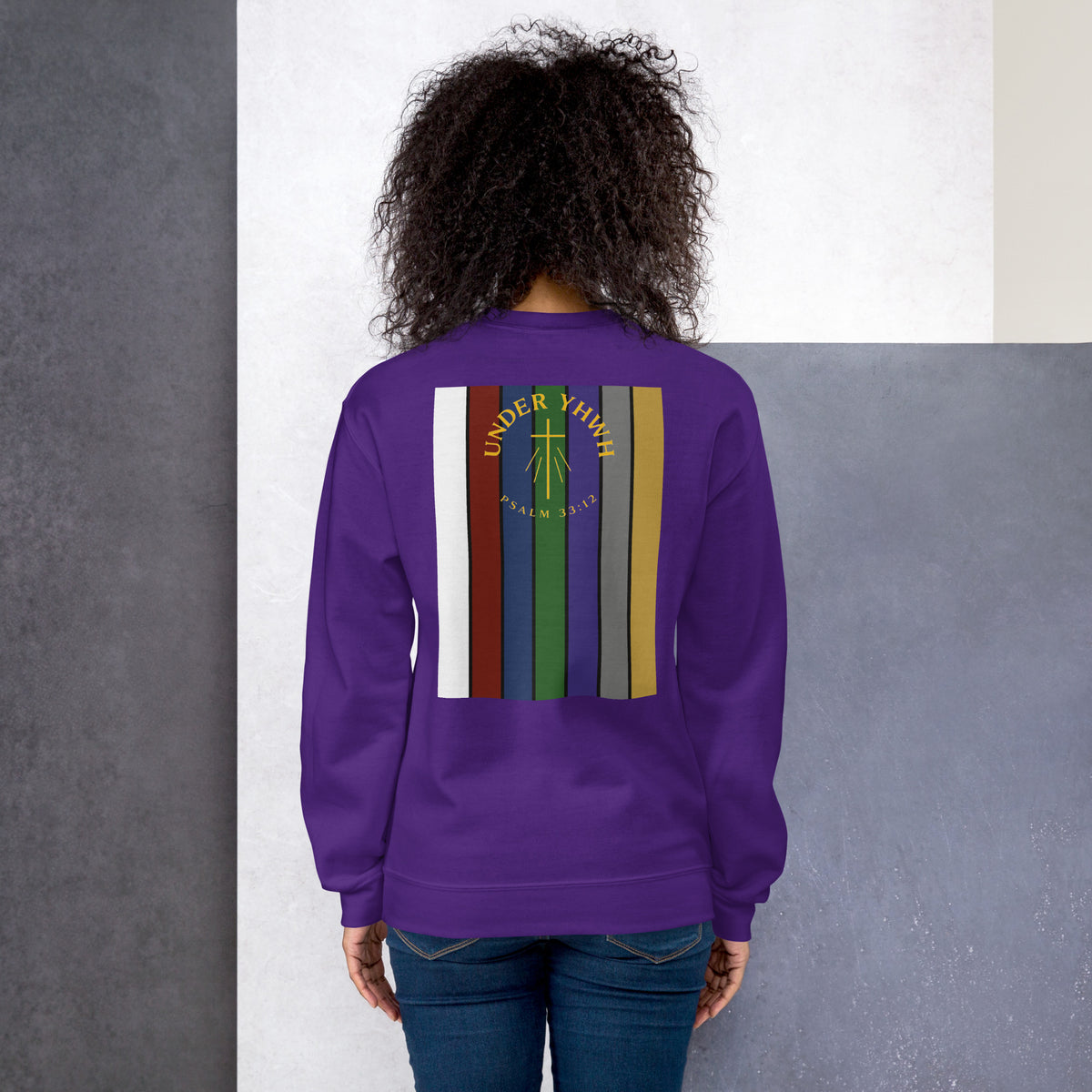 Under YHWH Banner Sweatshirt - Purple - Back View