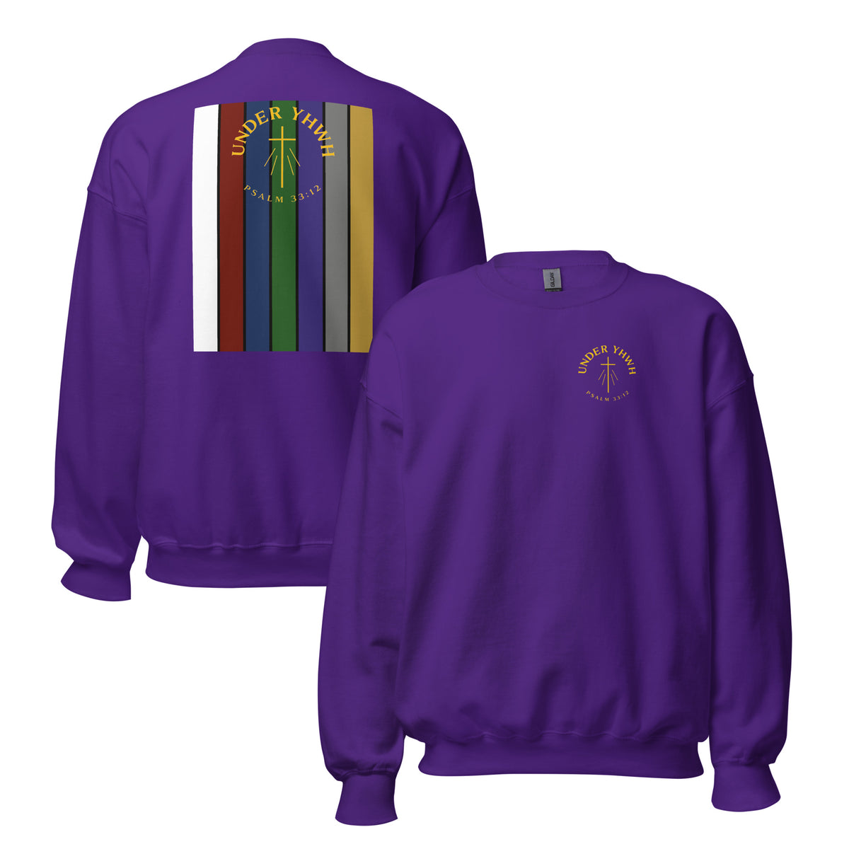 Under YHWH Banner Sweatshirt - Purple - Front and Back View