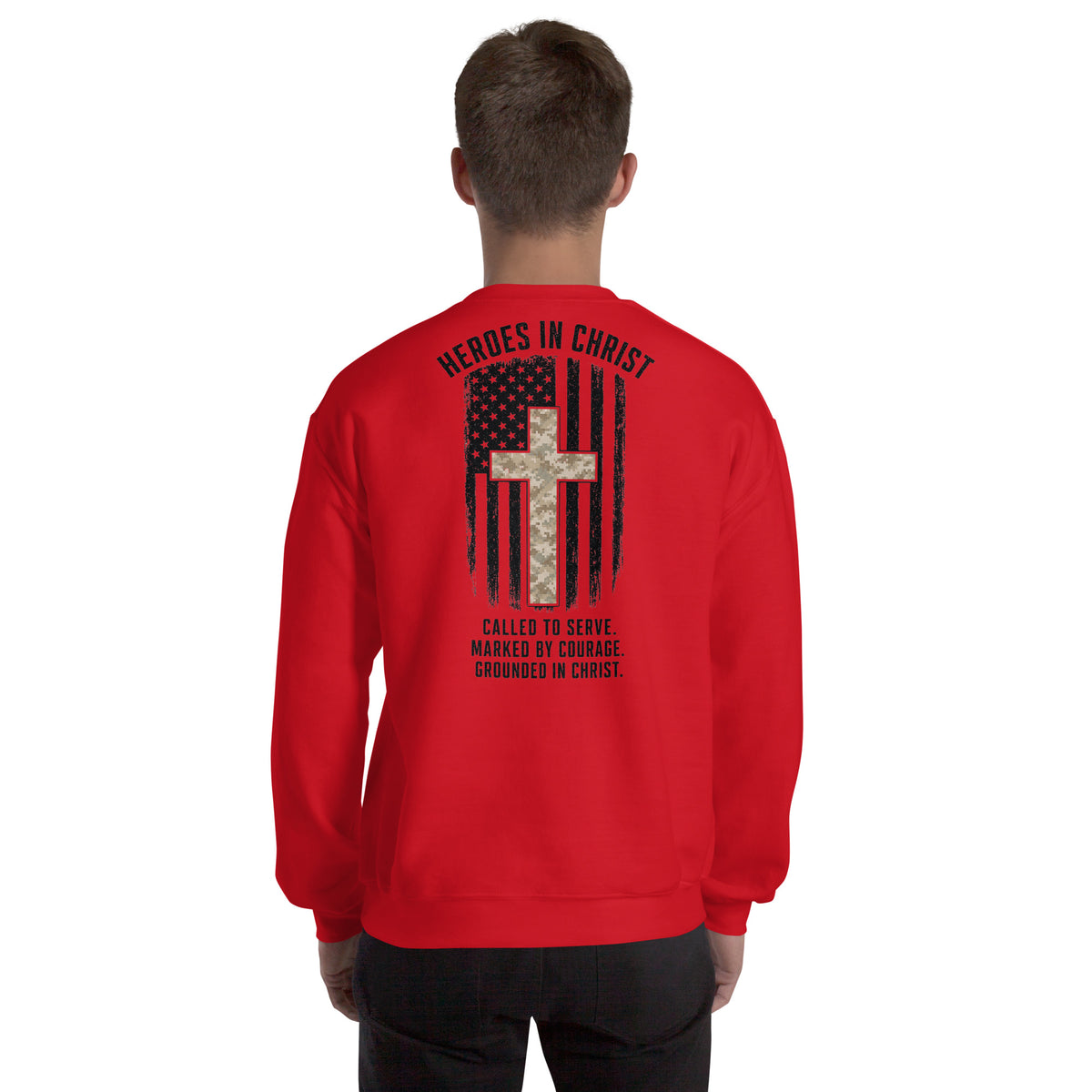Heroes in Christ Marines Desert Camo Sweatshirt - Red - Back View