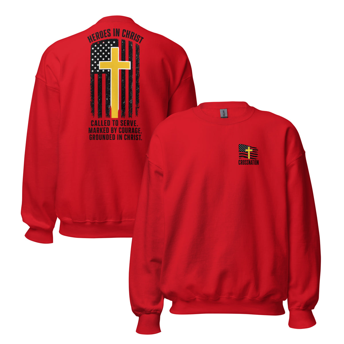 Heroes in Christ Dispatch Sweatshirt - Red - Front and Back View