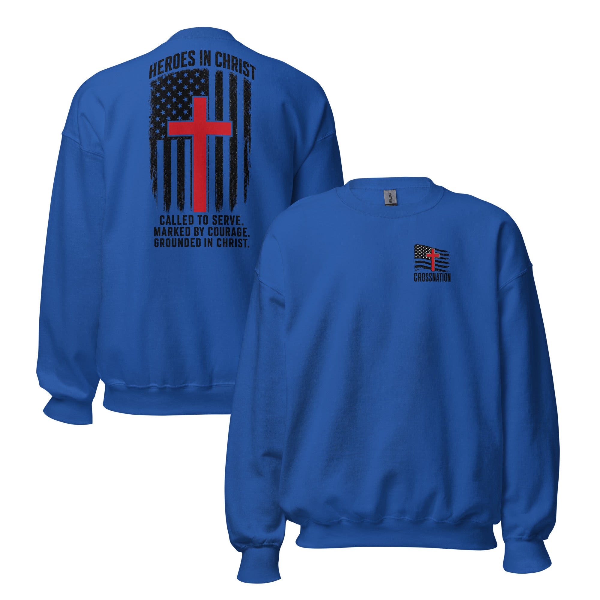 Heroes in Christ Fire & Rescue Sweatshirt - Royal - Front and Back View