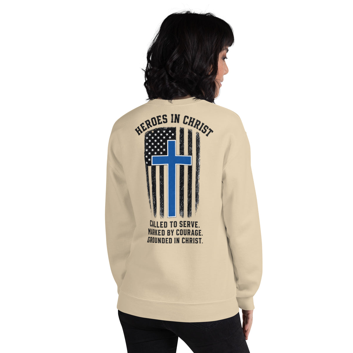 Heroes in Christ Police Sweatshirt - Sand - Back View