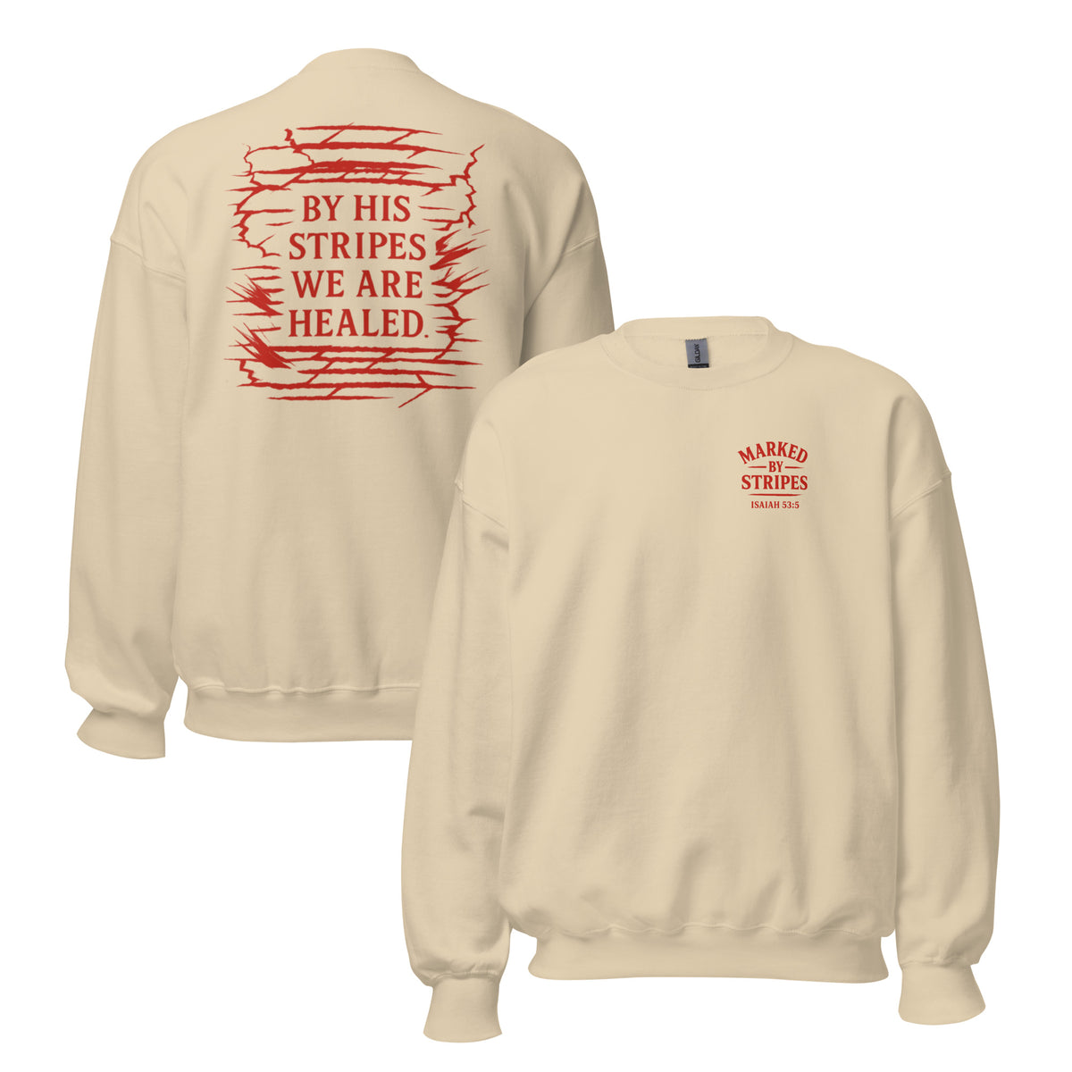 Marked by Stripes Sweatshirt - Sand - Front and Back View