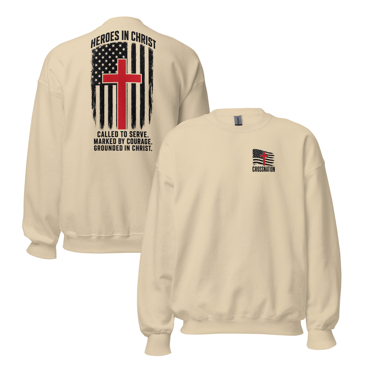 Heroes in Christ Fire & Rescue Sweatshirt - Sand - Front and Back View
