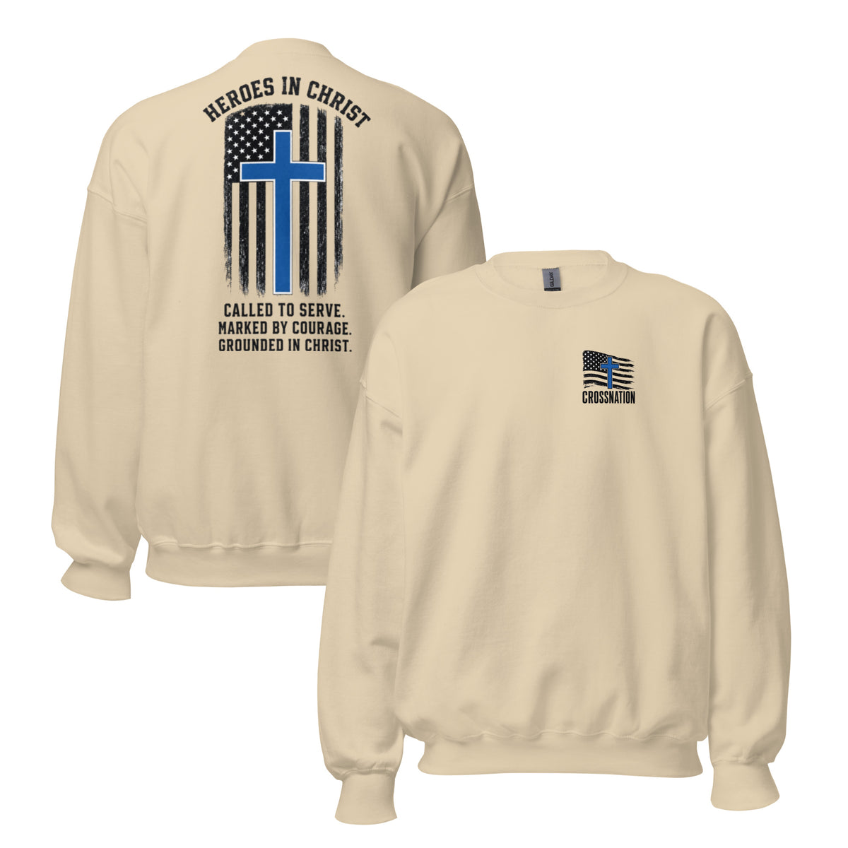 Heroes in Christ Police Sweatshirt - Sand - Front and Back View