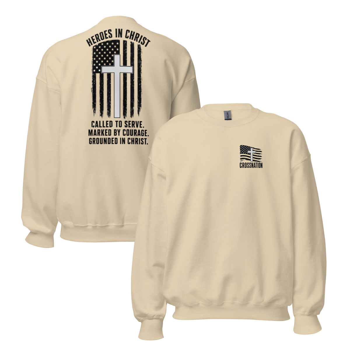 Heroes in Christ Healthcare Sweatshirt - Sand - Front and Back View
