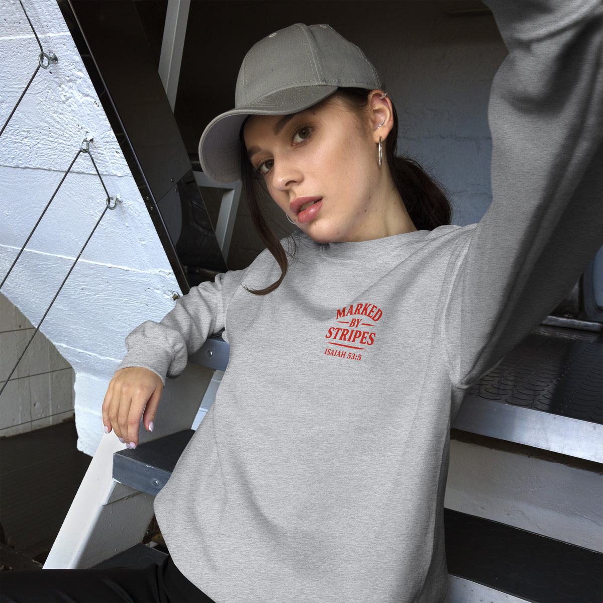 Marked by Stripes Sweatshirt - Sport Grey - Front View